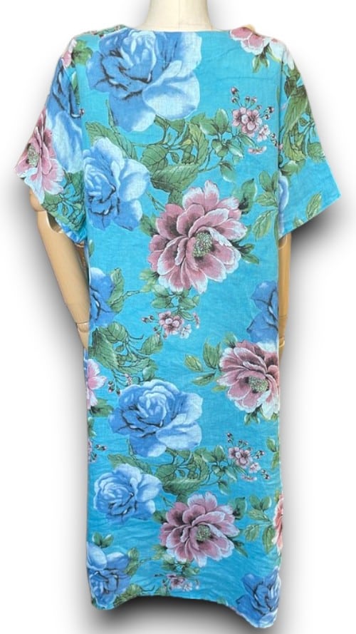 Turquoise Bright Bloom V-Neck Maxi Dress with Buttons