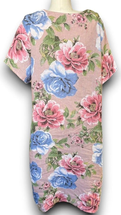 Baby Pink Bright Bloom V-Neck Maxi Dress with Buttons