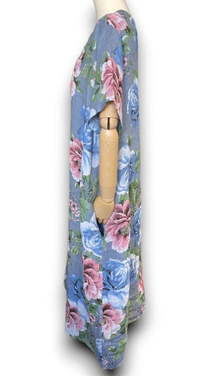 Petrol Bright Bloom V-Neck Maxi Dress with Buttons