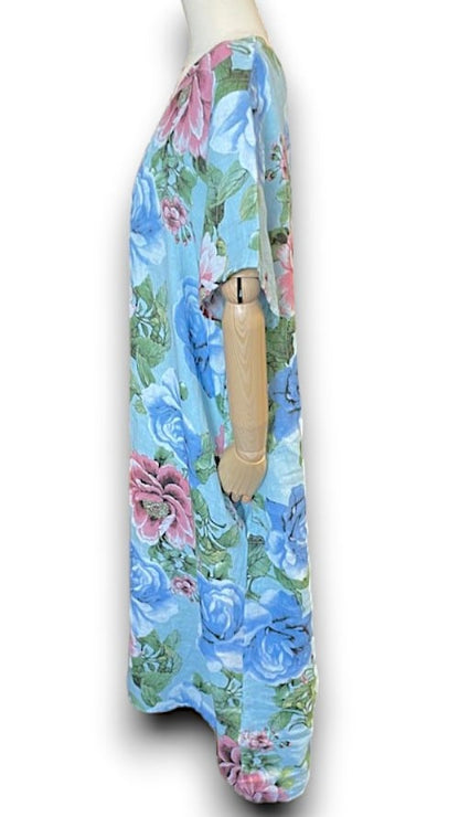 Light Blue Bright Bloom V-Neck Maxi Dress with Buttons