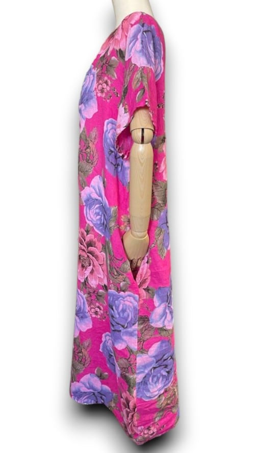 Hot Pink Bright Bloom V-Neck Maxi Dress with Buttons