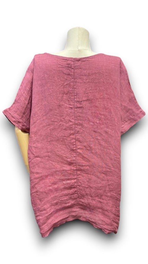 Dark Berry Plain Linen Tee with Coconut Buttons