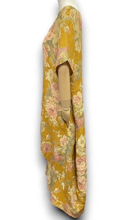 Mustard Scarlett Rose Mid Sleeve Maxi Dress