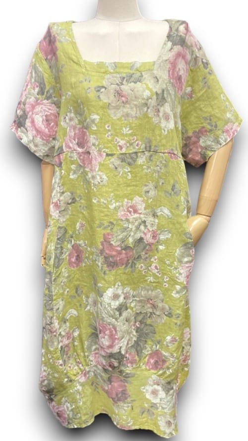 Antique Lime Scarlett Rose Mid Sleeve Maxi Dress