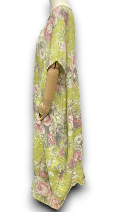 Antique Lime Scarlett Rose Mid Sleeve Maxi Dress