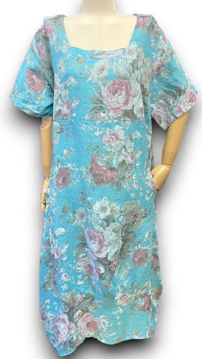 Turquoise Scarlett Rose Mid Sleeve Maxi Dress