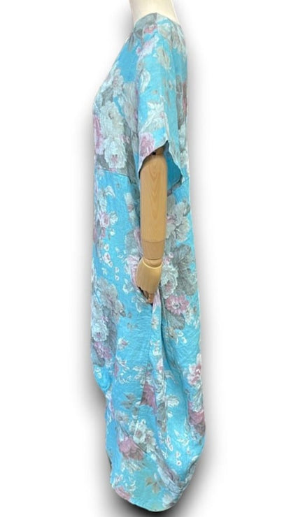 Turquoise Scarlett Rose Mid Sleeve Maxi Dress