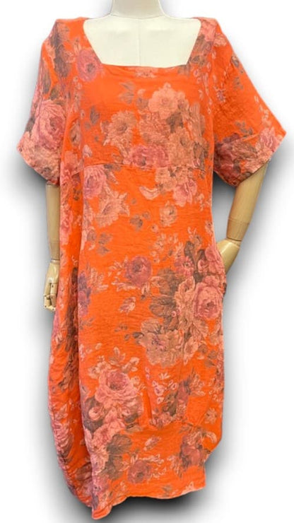 Orange Scarlett Rose Mid Sleeve Maxi Dress