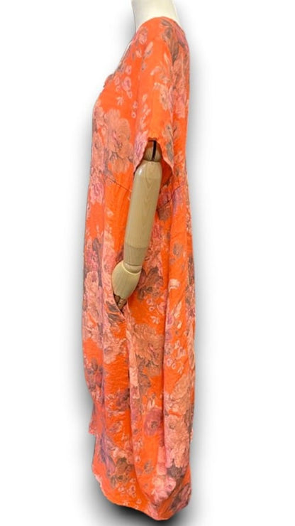 Orange Scarlett Rose Mid Sleeve Maxi Dress