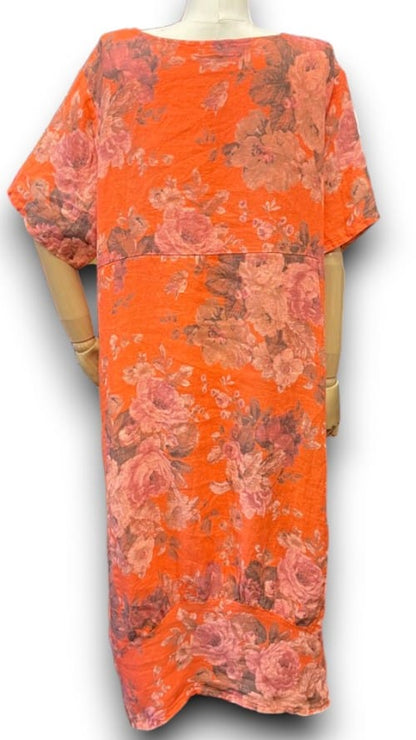 Orange Scarlett Rose Mid Sleeve Maxi Dress