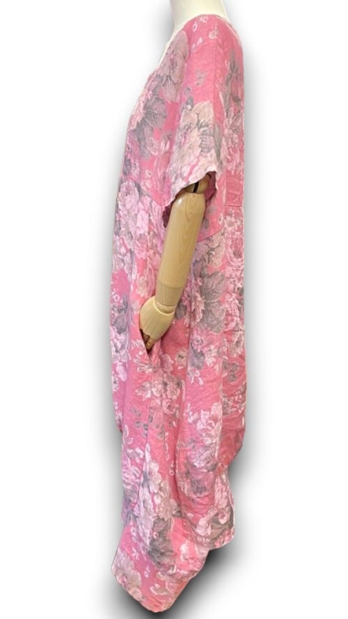 Berry Pink Scarlett Rose Mid Sleeve Maxi Dress