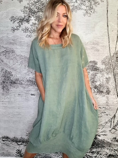 Sage Plain Mid Sleeve Maxi Dress