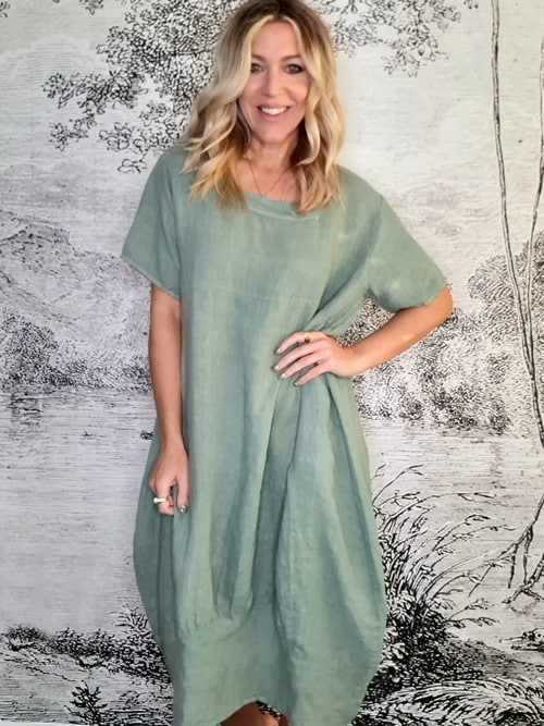 Sage Plain Mid Sleeve Maxi Dress