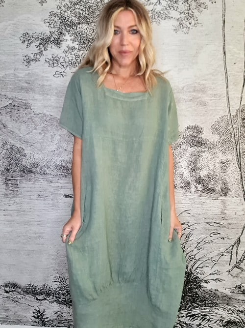 Sage Plain Mid Sleeve Maxi Dress