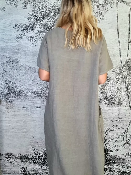 Mocha T-Shape Linen Mid Maxi Dress