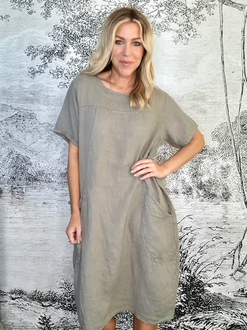 Mocha T-Shape Linen Mid Maxi Dress