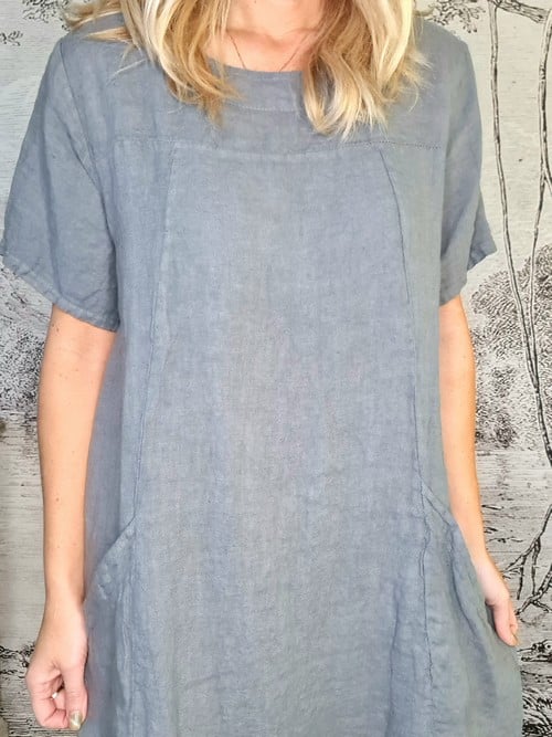 Grey T-Shape Linen Mid Maxi Dress