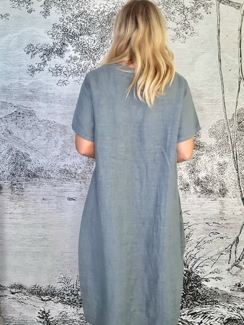 Grey T-Shape Linen Mid Maxi Dress