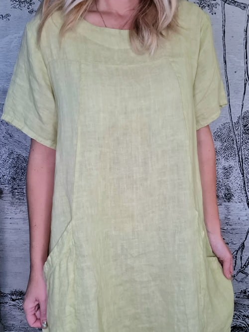 Antique Lime T-Shape Linen Mid Maxi Dress