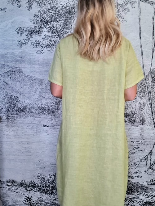 Antique Lime T-Shape Linen Mid Maxi Dress