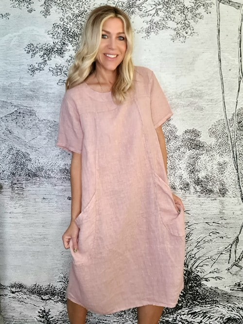 Pink T-Shape Linen Mid Maxi Dress