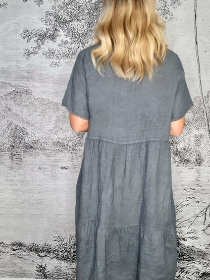 Grey Plain Overlap V-Neck Midi Maxi Dress