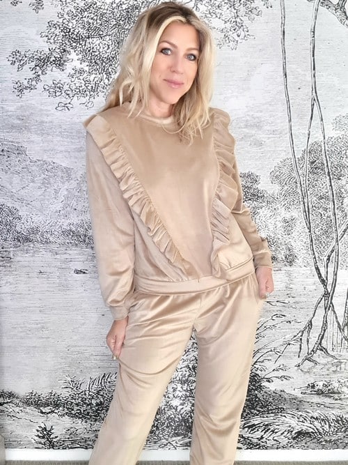 Mrs Digby Beige Velour Pants