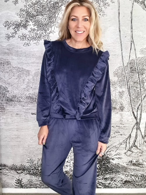 Mrs Digby Navy Velour Pants