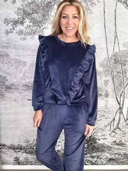 Mrs Digby Navy Velour Pants