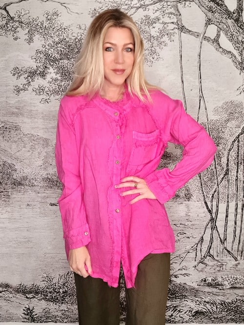 Hot Pink Mill Rip Edge Shirt