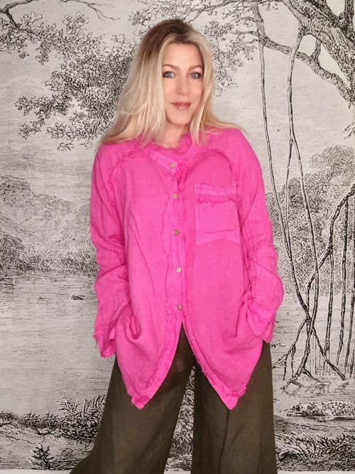 Hot Pink Mill Rip Edge Shirt