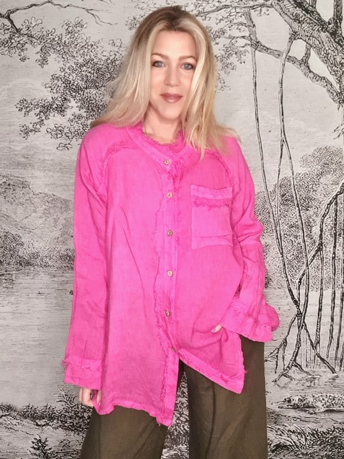 Hot Pink Mill Rip Edge Shirt