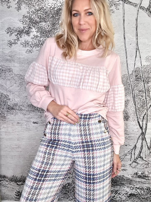 Mrs Digby Baby Pink Gingham Sweater