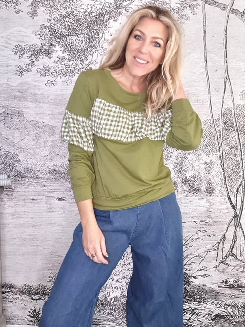 Mrs Digby Olive Gingham Sweater