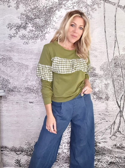 Mrs Digby Olive Gingham Sweater