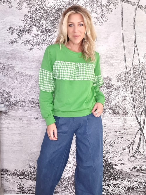 Mrs Digby Lime Gingham Sweater