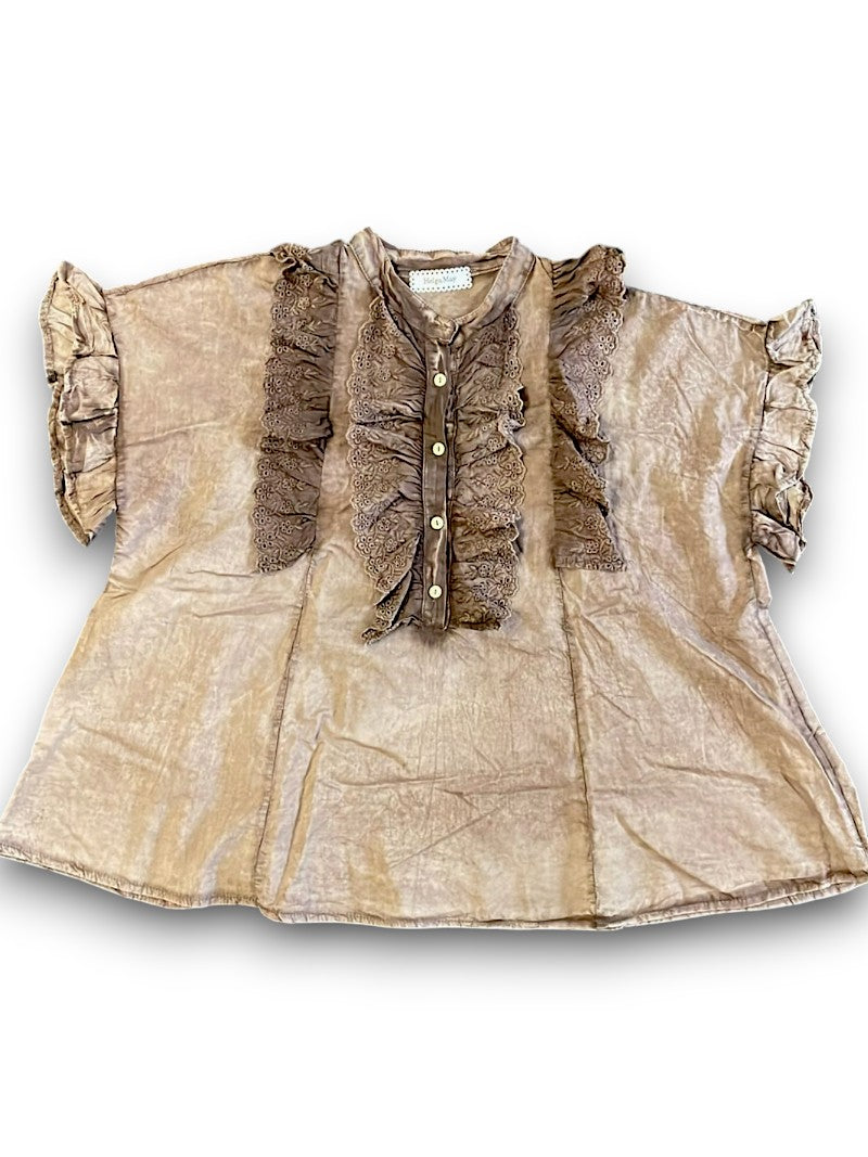 Dark Coffee Eyelet Top