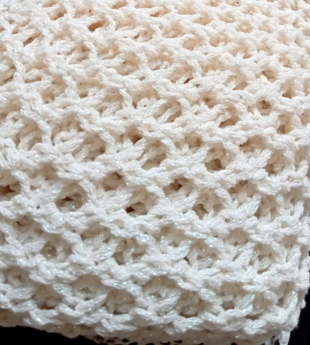 Cream Glitter Hollow Knit Poncho