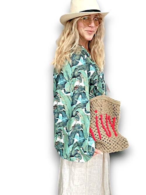 IDA IVY Pouf Sleeve Tunic-Monstera/Green image 2
