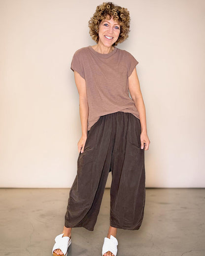 Coffee Corduroy Barrel Pants