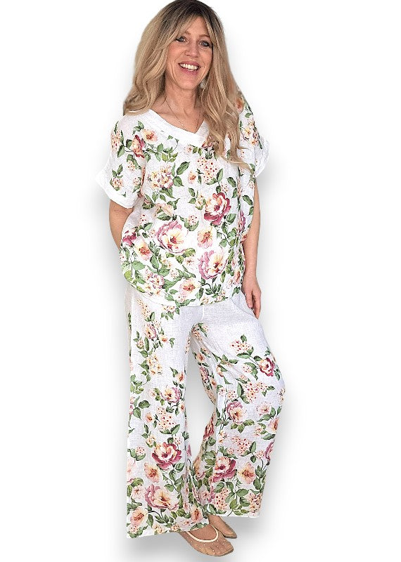 White Ruby Blossom Linen Top image 3