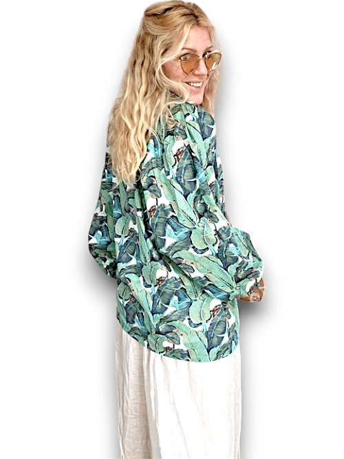 IDA IVY Pouf Sleeve Tunic-Monstera/Green image 4
