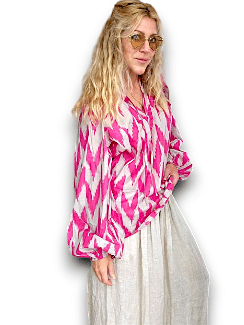 IDA IVY Pouf Sleeve Tunic-Aztec/Pink Grey image 0