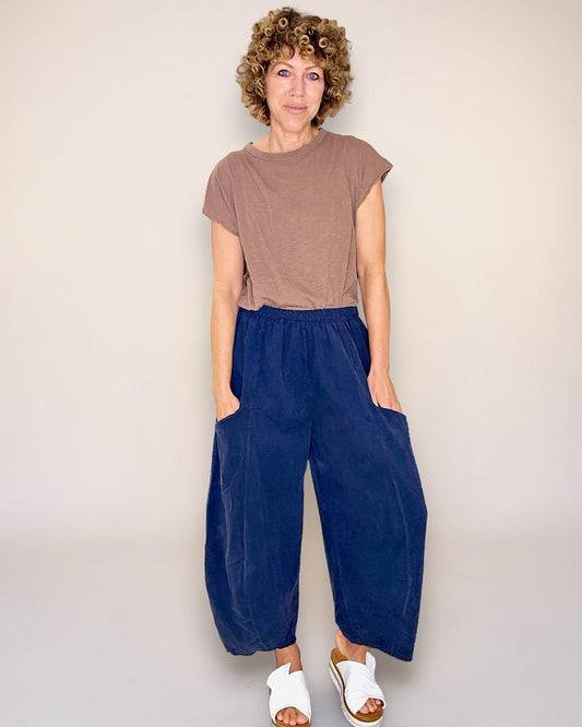 Navy Corduroy Barrel Pants
