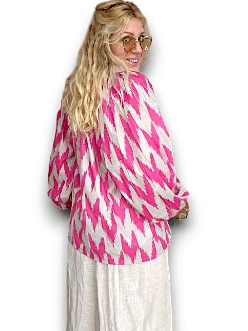 IDA IVY Pouf Sleeve Tunic-Aztec/Pink Grey image 2