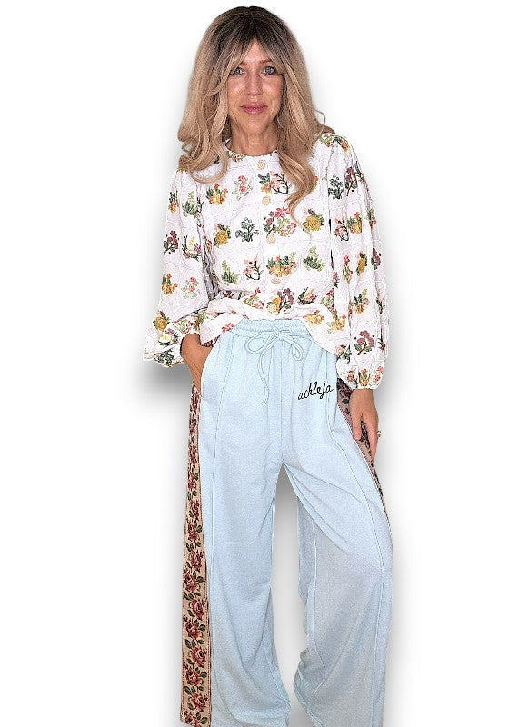 ACKLEJA Baby Blue Rose Trim Sweatpants image 8