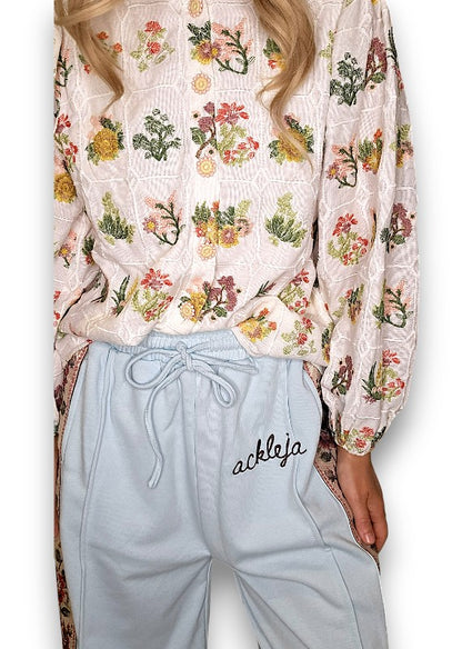 ACKLEJA Baby Blue Rose Trim Sweatpants image 5