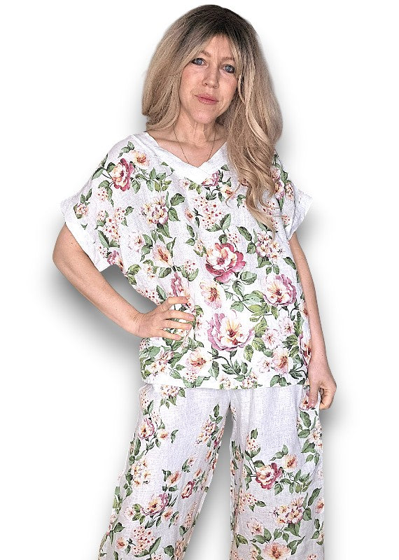 White Ruby Blossom Linen Top image 5