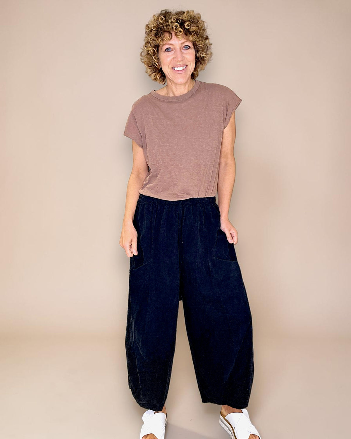 Black Corduroy Barrel Pants