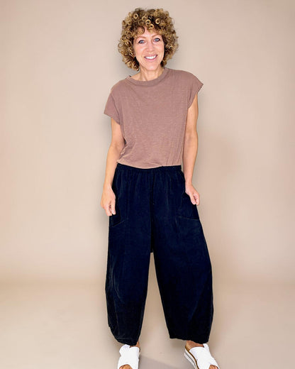 Black Corduroy Barrel Pants